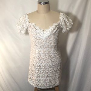Selfie Leslie Costa Mesa Puff Sleeve Lace Overlay Dress White